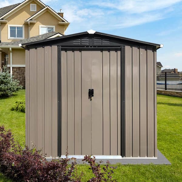 Winnie 6 ft. W x 4 ft. D Brown Outdoor Metal Storage Shed with Sliding Doors, Air Vents, Sloped Roof (21.84 sq. ft. )