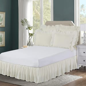 Ruffled 14 in. Drop Ivory Wraparound Queen Bed Skirt
