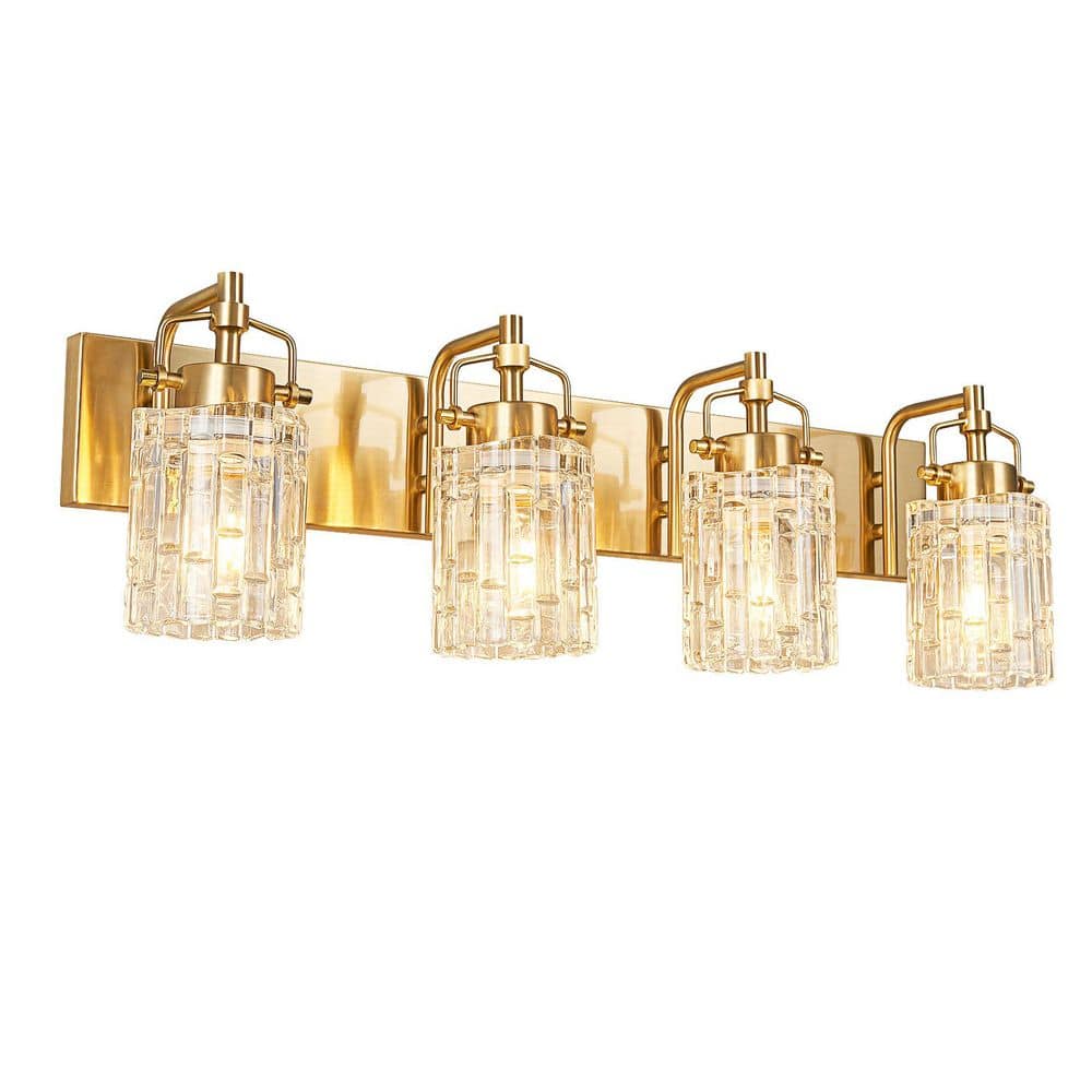Home Lighting 27.95 in. 4-Light Gold Modern Vanity Light with Fluted Crystal Glass Shade Bathroom Light Fixture price history on PriceWatchPro
