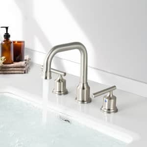 8 in. Widespread Double Handle High Arc Bathroom Sink Faucet in Brushed Nickel