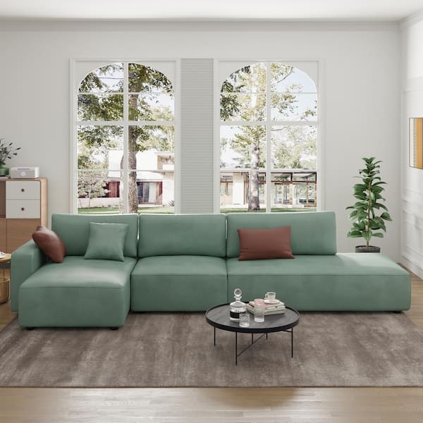 onenigheid Alaska aan de andere kant, J&E Home 145.67 in. W Square Arm 3-Piece Technology Fabric L Shape Modern  Design Feather Corner Sectional Sofa in Green JE-SF112GN - The Home Depot