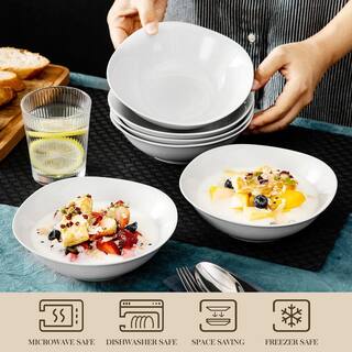 MALACASA Set 4 Ciotole In Porcellana 740 Ml – 15,3×6,6 Cm – Bianco, Per Cereali, Zuppe, Riso – Lavastoviglie E Microonde