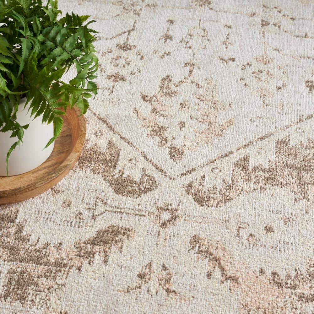 Astra Beige Floral Synthetic Rectangular Washable Area Rug