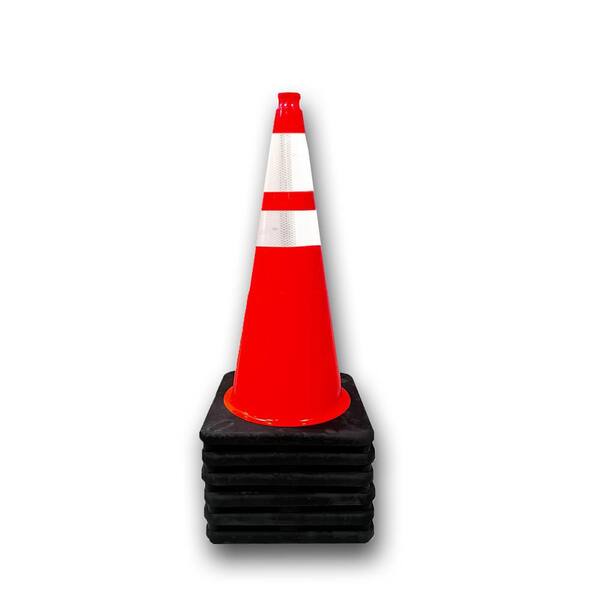 PLASTICADE 28 in. Orange Traffic Cone with Black Base and 4 in