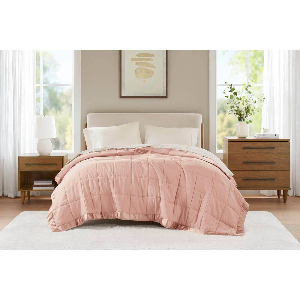 Twin Pink Down Alternative Blanket with Satin Trim