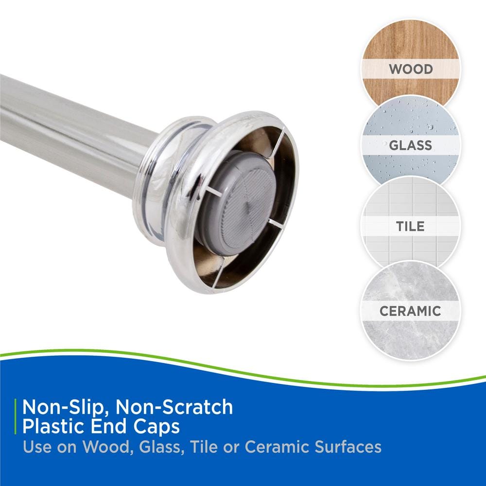 Chrome Adjustable Steel Tension Shower Curtain Rod 42-72 Inches