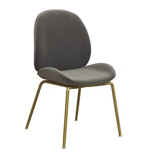 Astor Light Gray Velvet Upholstered Dining Chair with Brass Metal Leg