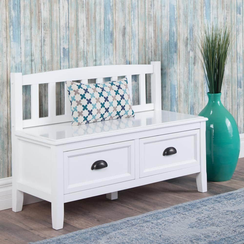 Burlington Solid Pine 42" White Entryway Bench with Storage Drawers