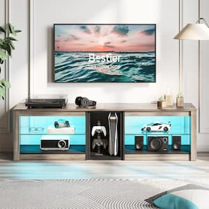 63 in. Wash Grey TV Stand Fits TVs up to 70 in. LED Entertainment Center with Adjustable Glass Shelves