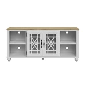 Elegant Off White 60 in. TV Stand Fits TVs up to 70 in. to 75 in. with Open Storage