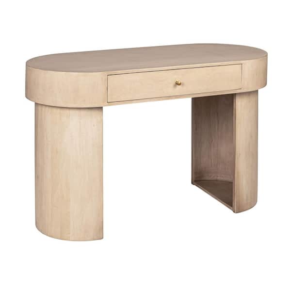 Storied Home 50 in. Oval Whitewashed Mango Wood 1-Drawer Desk