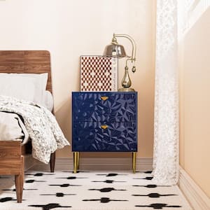 Blue 2-Drawer Wood Nightstand with Tapered Support Legs