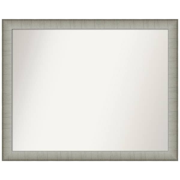Amanti Art Elegant Brushed Pewter Narrow 31 in. W x 25 in. H Non-Beveled Bathroom Wall Mirror in Silver
