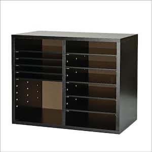 12 Compartment Wood Adjustable Literature Organizer, Black (2-Pack)