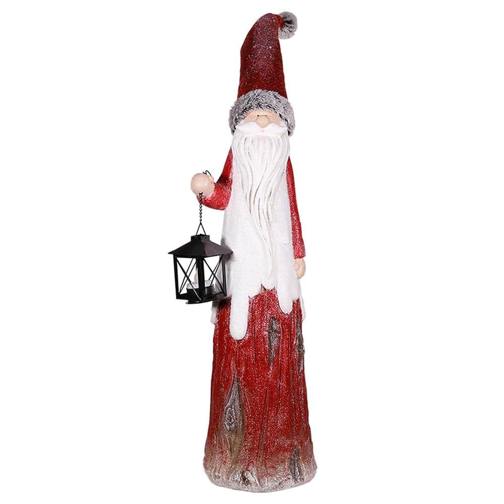 36 in. Tall Country Christmas Santa with Tealight Candle Lantern