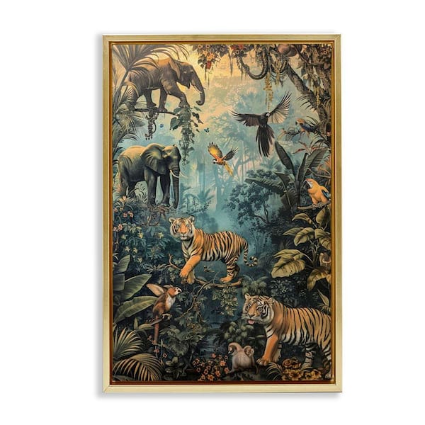 Stupell Industries Vintage Rainforest Jungle by Franklyn Gregory Gold Floater Frame Nature Graphic Art Print 25 in. x 17 in.