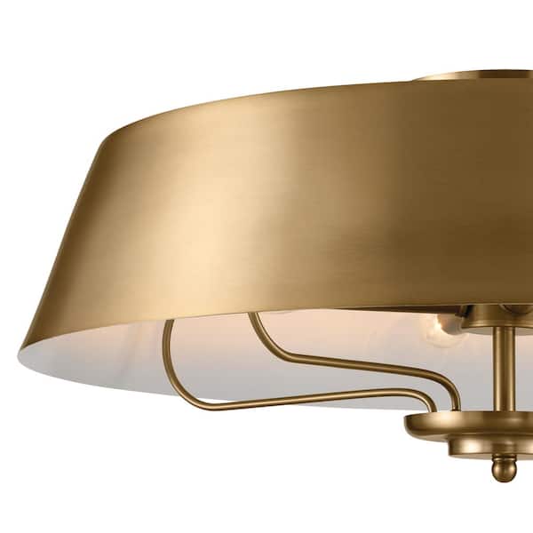 Kichler Maclain 3-Light Natural Brass Transitional Etched Glass Drum Medium Hanging Pendant Light