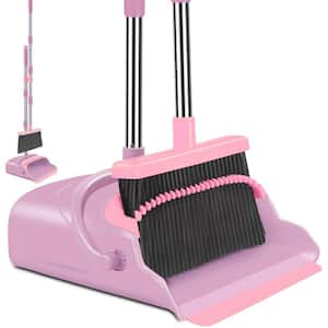 11 in. Pink Upright Broom and Dustpan Set