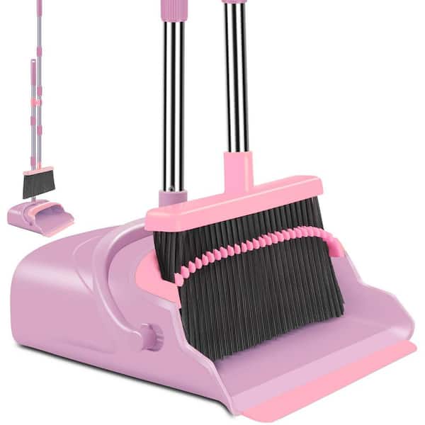 Unbranded 11 in. Pink Upright Broom and Dustpan Set