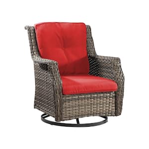 Wicker Outdoor Recliner with Red Cushions and 360° Swivel - Ergonomic Design, Handwoven PE Rattan