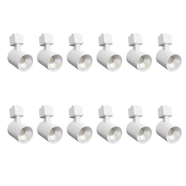 J-Type Track Head, White, Integrated LED Fixed Track Lighting, Cylinder, 5CCT, 800LM CRI90 (12-Pack)