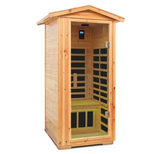 Old Fir 1-Person Far Infrared Sauna with 6 Heating Panels, LCD Touch Control, Bluetooth Audio, and LED Lighting