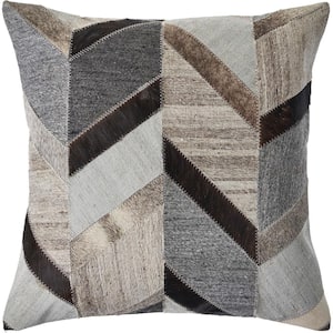 Creative Gray / Brown Chevron Faux Leather Hide 20 in. x 20 in. Throw Pillow