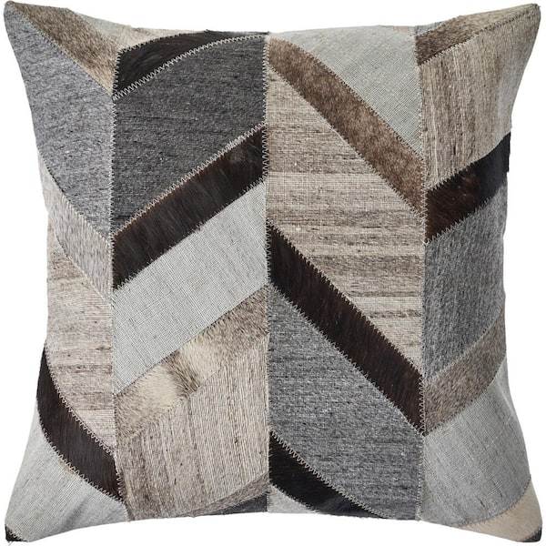 LR Home Creative Gray / Brown Chevron Faux Leather Hide 20 in. x 20 in. Throw Pillow