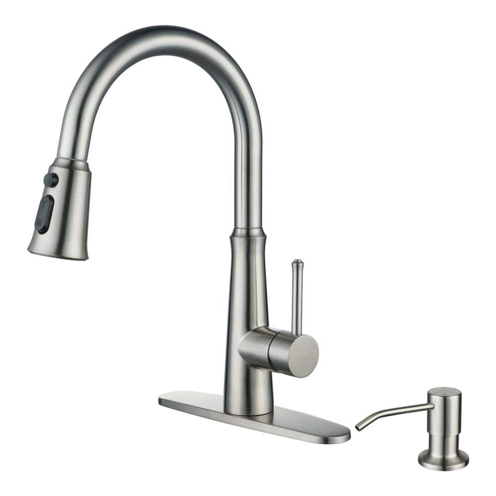 Stainless Steel Single Handle Pull Down Sprayer Kitchen Faucet with 3-Mode Spray, Soap Dispenser in Brushed Nickel price history on PriceWatchPro