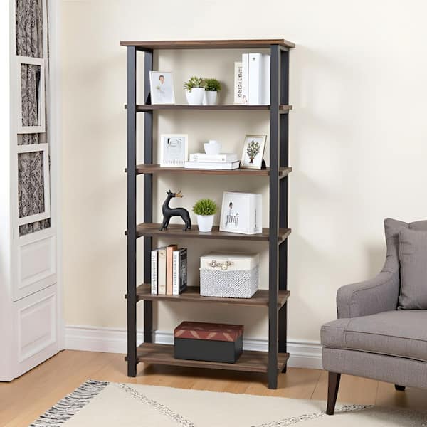 Alaterre Furniture Pomona 70 in. Natural/Black Metal 5-shelf