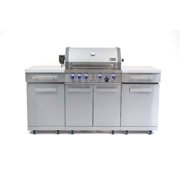 Compact Series 5-Burner Outdoor Kitchen Grill Island Propane Natural Gas Grill Island in Regular Stainless Steel