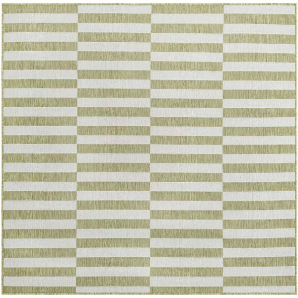 Outdoor Striped Striped Green 6 X 6 Area Rug
