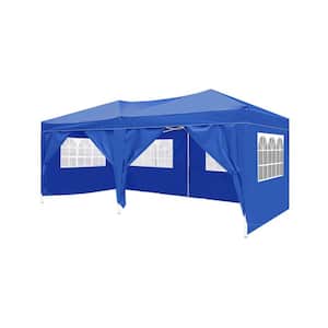 10 ft. x 20 ft. Blue Pop Up Canopy Portable Tent with 6 Removable Sidewalls, Carry Bag, 4pcs Weight Bag