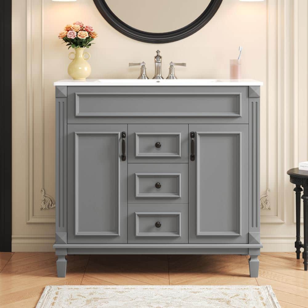 36 in. W Gray Freestanding Bathroom Vanity with Ceramic Sink, 2 Soft-Close Doors and 2 Drawers price history on PriceWatchPro