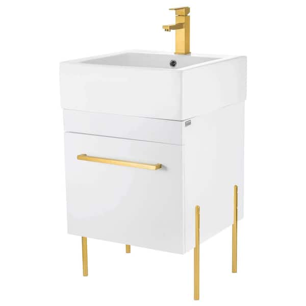 FINE FIXTURES Concordia 20.12 in. W x 19.62 in. D x 33.50 in. H Bathroom Vanity in White Matte with White Ceramic Top