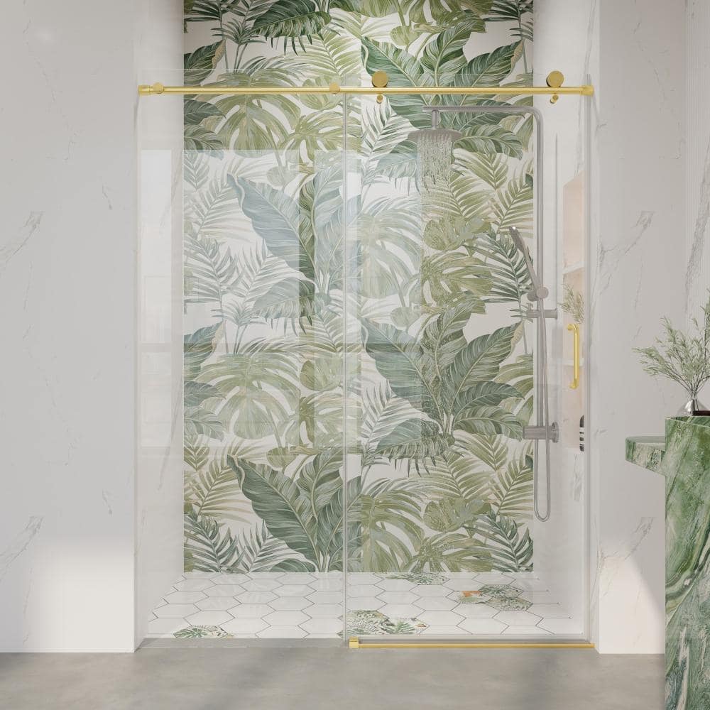 56-60 in. W x 76 in. H Gold Frameless Single Sliding Shower Door, 6mm Thick ANSI Tempered Glass, Adjustable Cut-to-Fit price history on PriceWatchPro