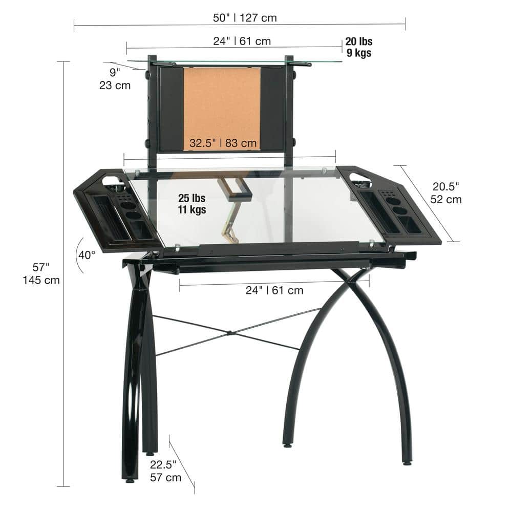Futura Glass-Top Crafting Table with Drawer and Shelf