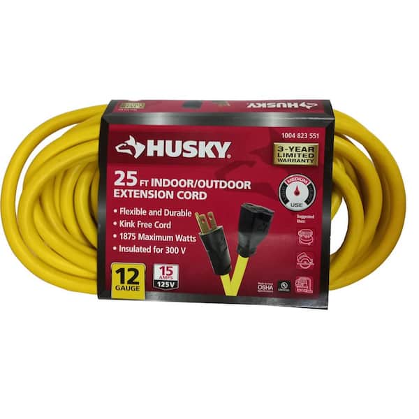 Husky 25 ft. 12/3 Extension Cord, Yellow HD#1004823551 - The Home Depot
