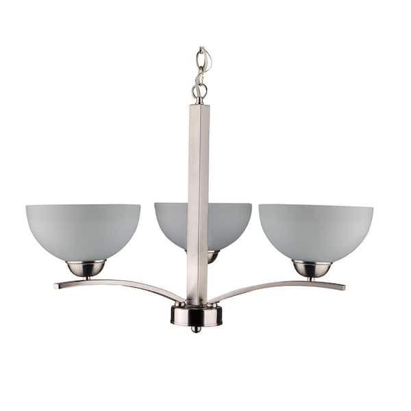 Filament Design 3-Light Satin Steel Chandelier with Etched Acid Wash Glass Shade