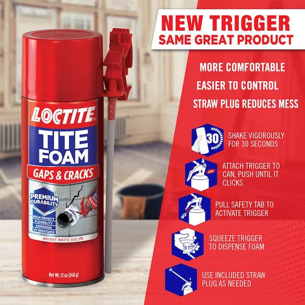 Loctite - TITE FOAM Gaps and Cracks Spray Foam, Bright White, 12 oz. Can, Insulating Spray Foam Sealant