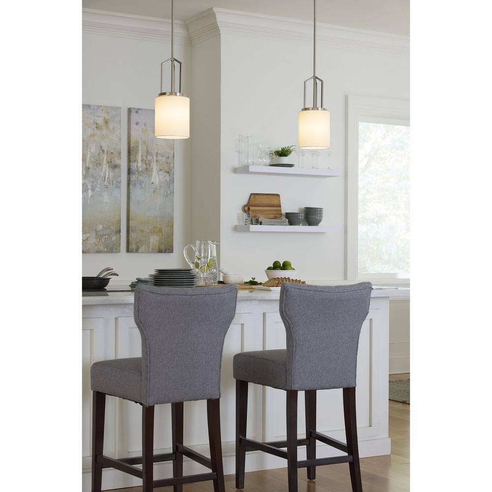 Progress Lighting Goodwin 1-Light Mini-Pendant, Brushed Nickel, Linen Shade