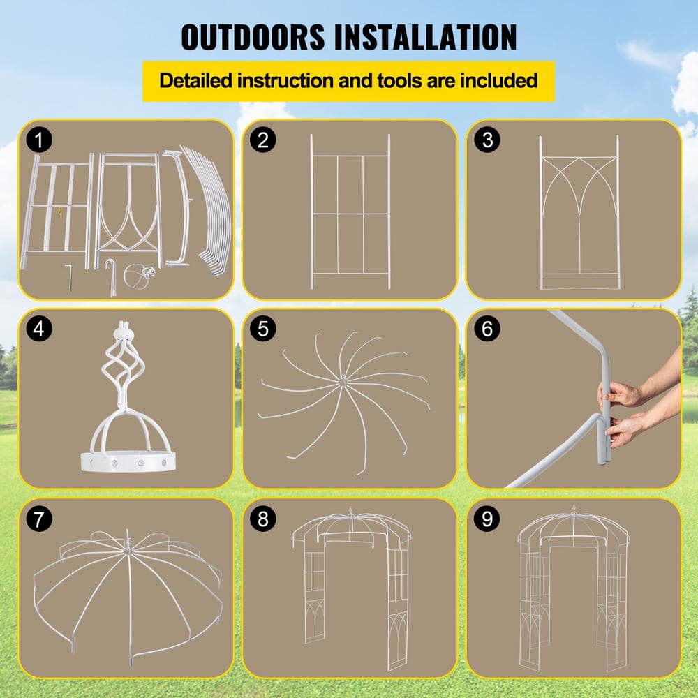 White Heavy Duty Wrought Iron Birdcage Garden Arbor