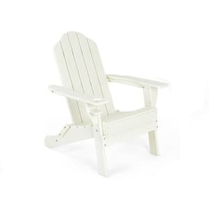 White Folding Wood Patio Adirondack Chair Weather Resistant Cup Holder Yard