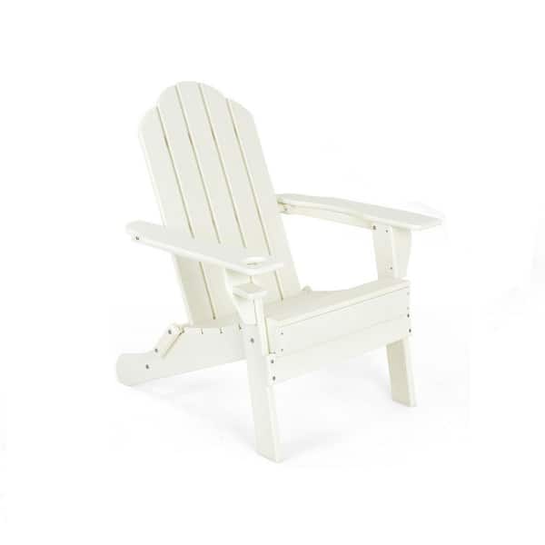 Gymax White Folding Wood Patio Adirondack Chair Weather Resistant Cup Holder Yard