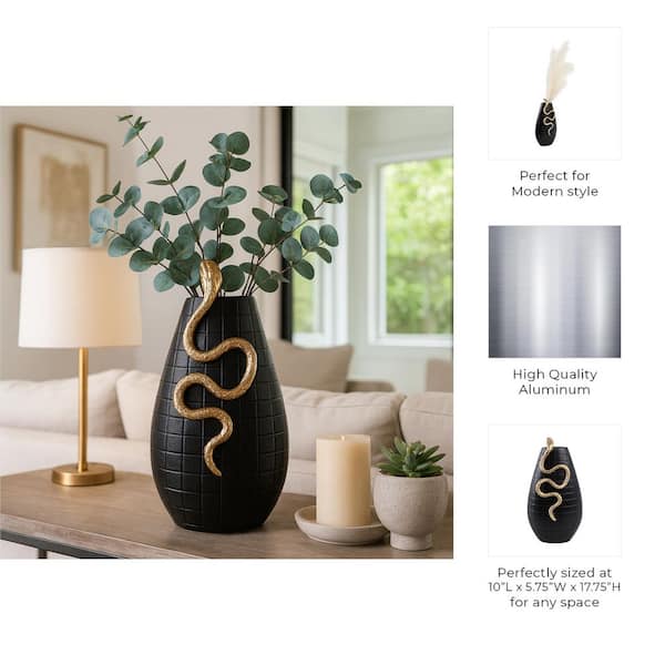 Liv & Skye 18 in. Black Metal Round Novelty Curved Snake On