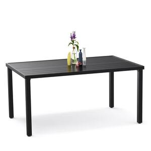 Patio Dining Table 60 in. Rectangle Galvanized Steel Metal Outdoor Table with 1.57 in. Umbrella Hole