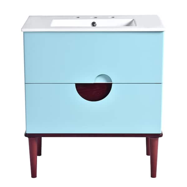 30 in. W x 18.3 in. D x 33.85 in. H Freestanding Bath Vanity Set in Blue with White Ceramic Top