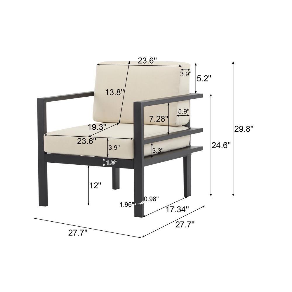 Beige and Black Aluminum Outdoor Lounge Chair with Cushions