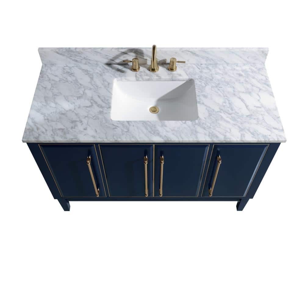 Navy Blue and Gold 48" Solid Wood Vanity with Marble Top