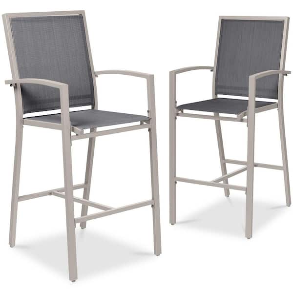 Best Choice Products Outdoor Bar Stool Set of 2 Bar Height Patio Chairs with All-Weather Mesh-Taupe/Charcoal